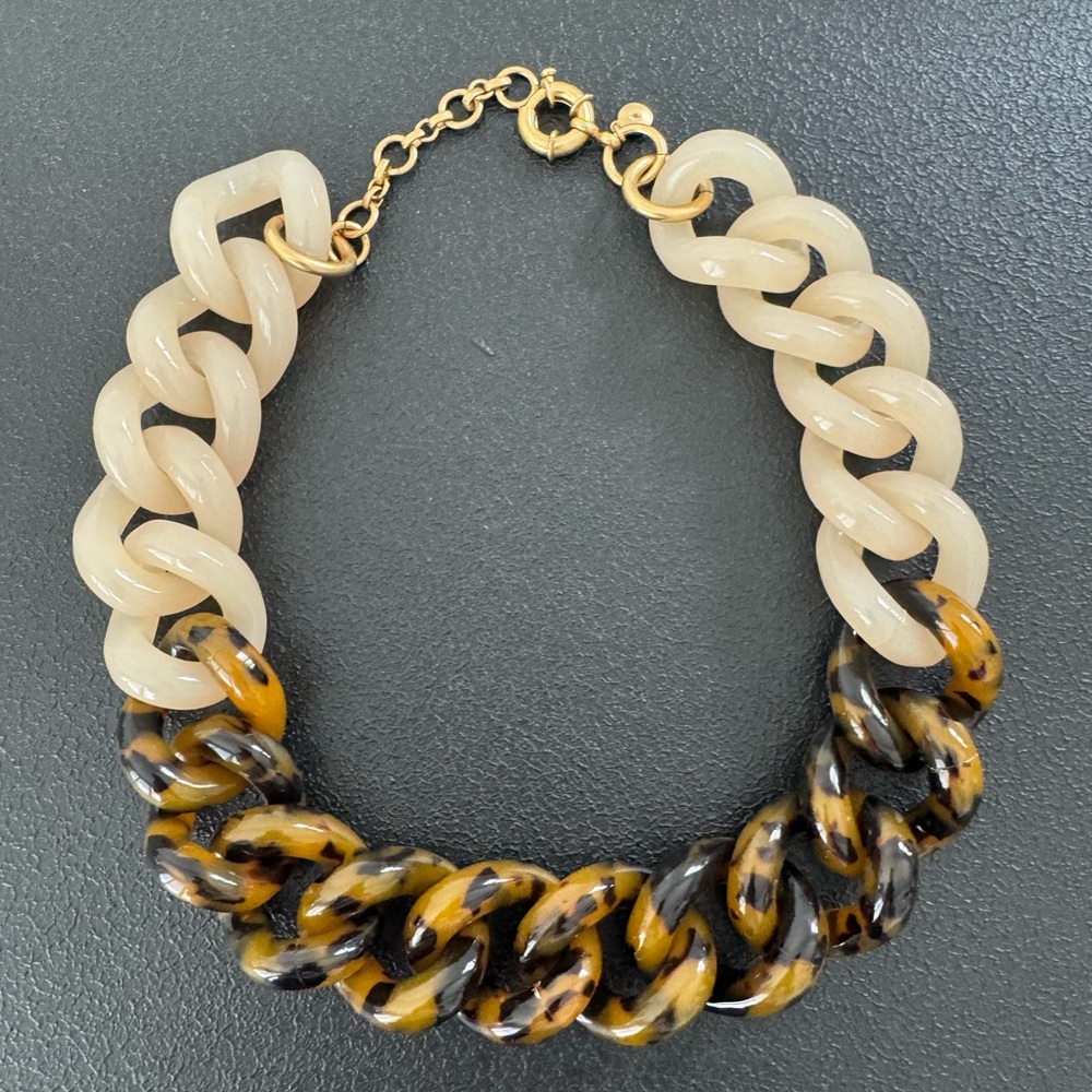 J. Crew Two-Tone Resin Chain Necklace in Cream and Tortoiseshell